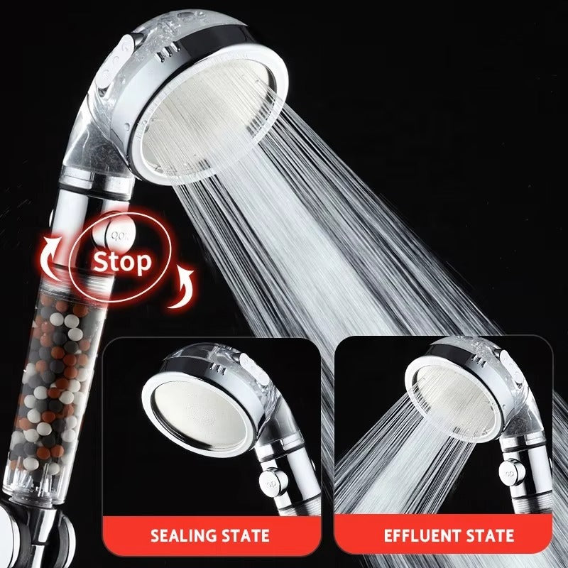 Iridescent 3-mode Portable Ionic Pure Shower Filter Head Ionic Mineral Stones Water-saving Rain Hand Held Shower Hand Spa