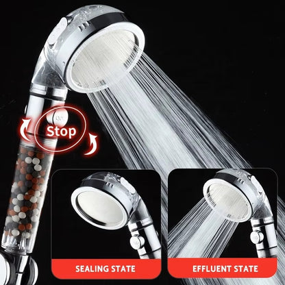 Iridescent 3-mode Portable Ionic Pure Shower Filter Head Ionic Mineral Stones Water-saving Rain Hand Held Shower Hand Spa