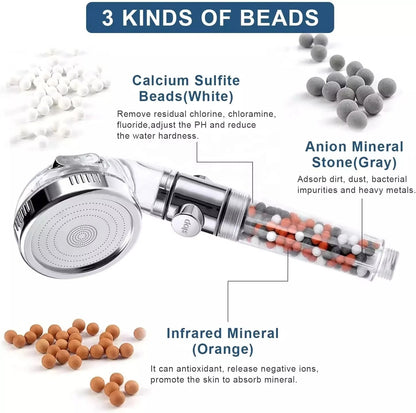 Iridescent 3-mode Portable Ionic Pure Shower Filter Head Ionic Mineral Stones Water-saving Rain Hand Held Shower Hand Spa