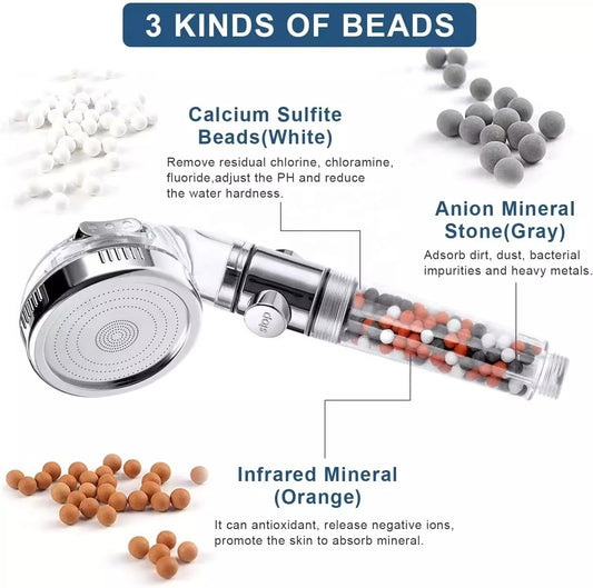 Iridescent 3-mode Portable Ionic Pure Shower Filter Head Ionic Mineral Stones Water-saving Rain Hand Held Shower Hand Spa