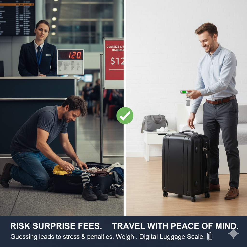 Weight Machine for Luggage - 50 kg capacity, Steel body, Lifetime replacement - Digital Portable Electronic Luggage Weighing Scale for home, travel, flights, bags (Silver, 50 kg)