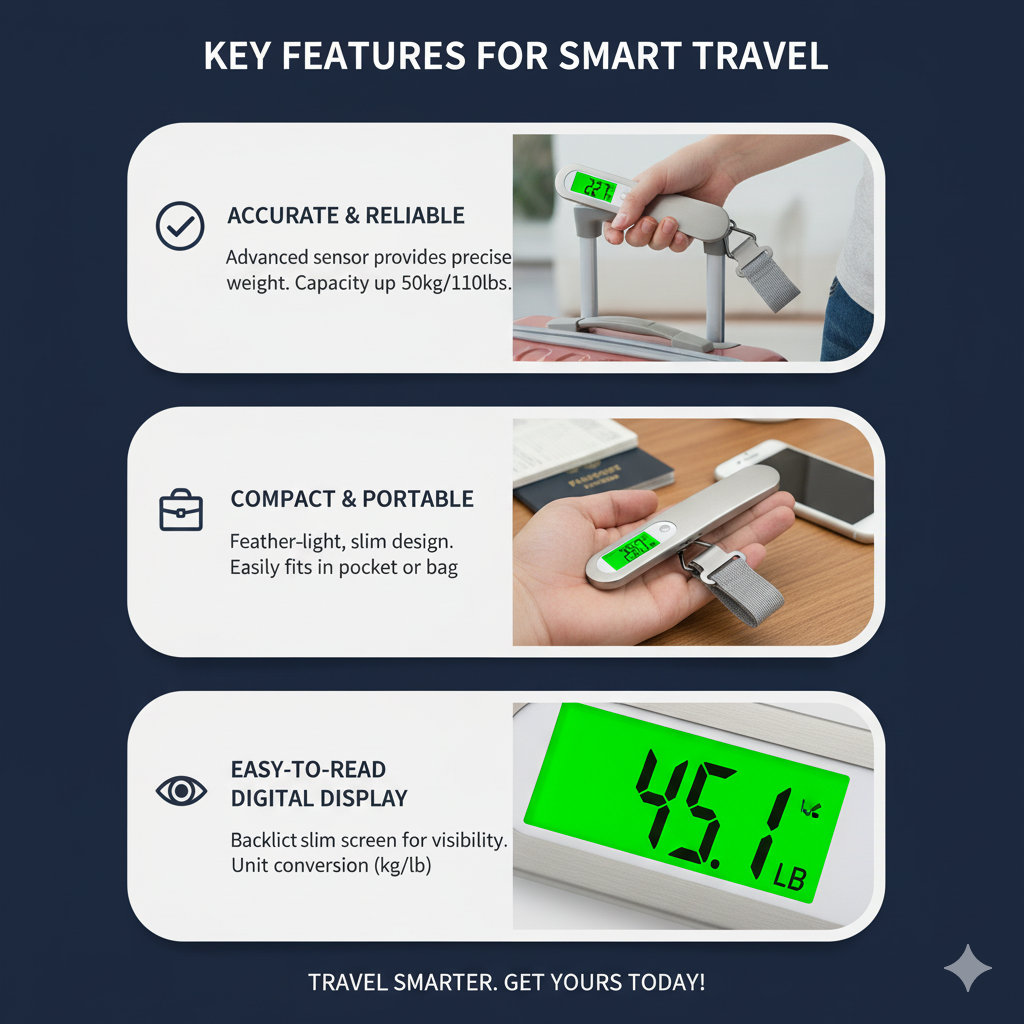 Weight Machine for Luggage - 50 kg capacity, Steel body, Lifetime replacement - Digital Portable Electronic Luggage Weighing Scale for home, travel, flights, bags (Silver, 50 kg)